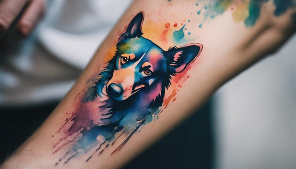 vibrant watercolor dog tattoos